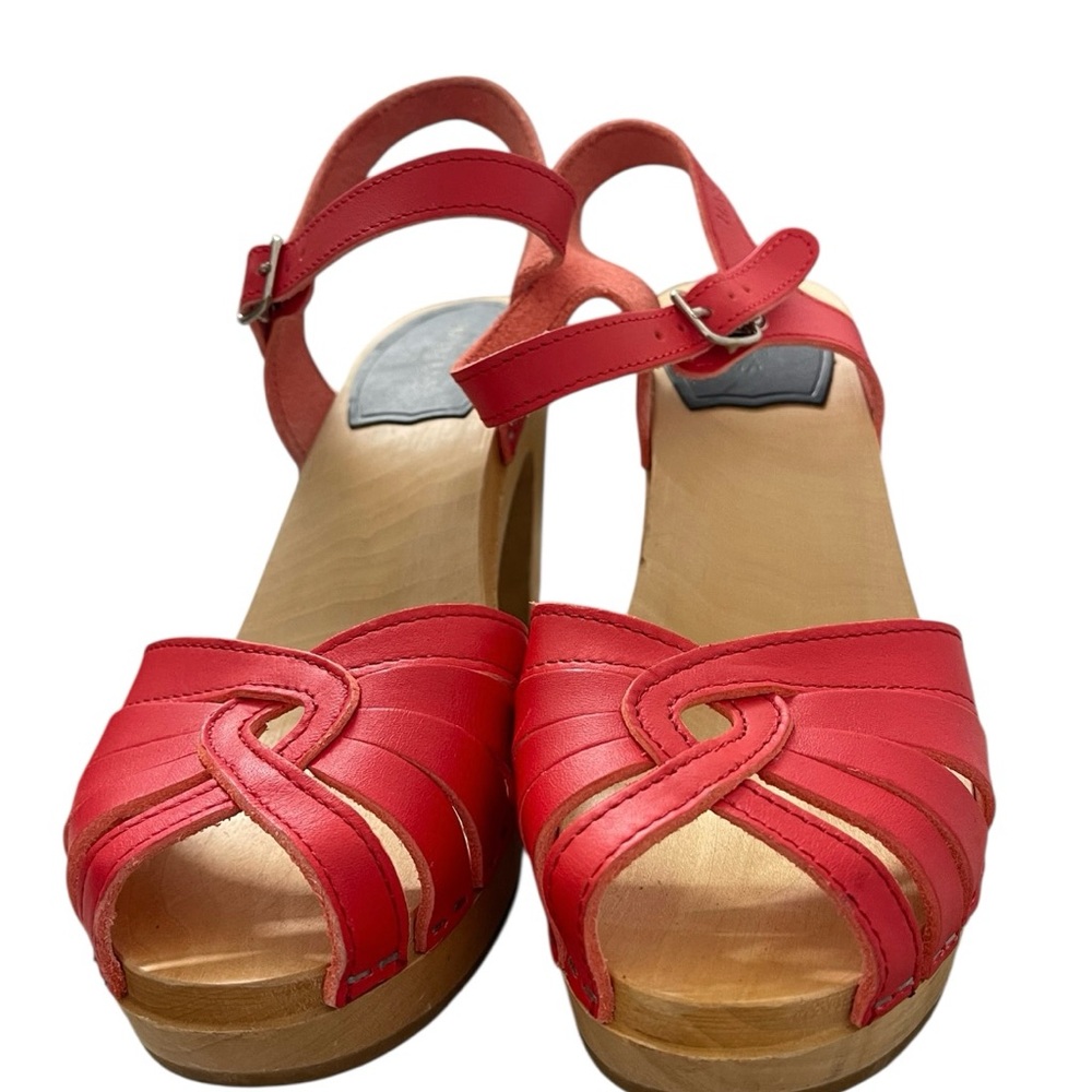 Swedish Hasbeens Red Leather Mules